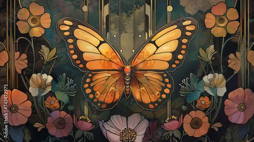 painting art of flowers an butterfly background  flural art