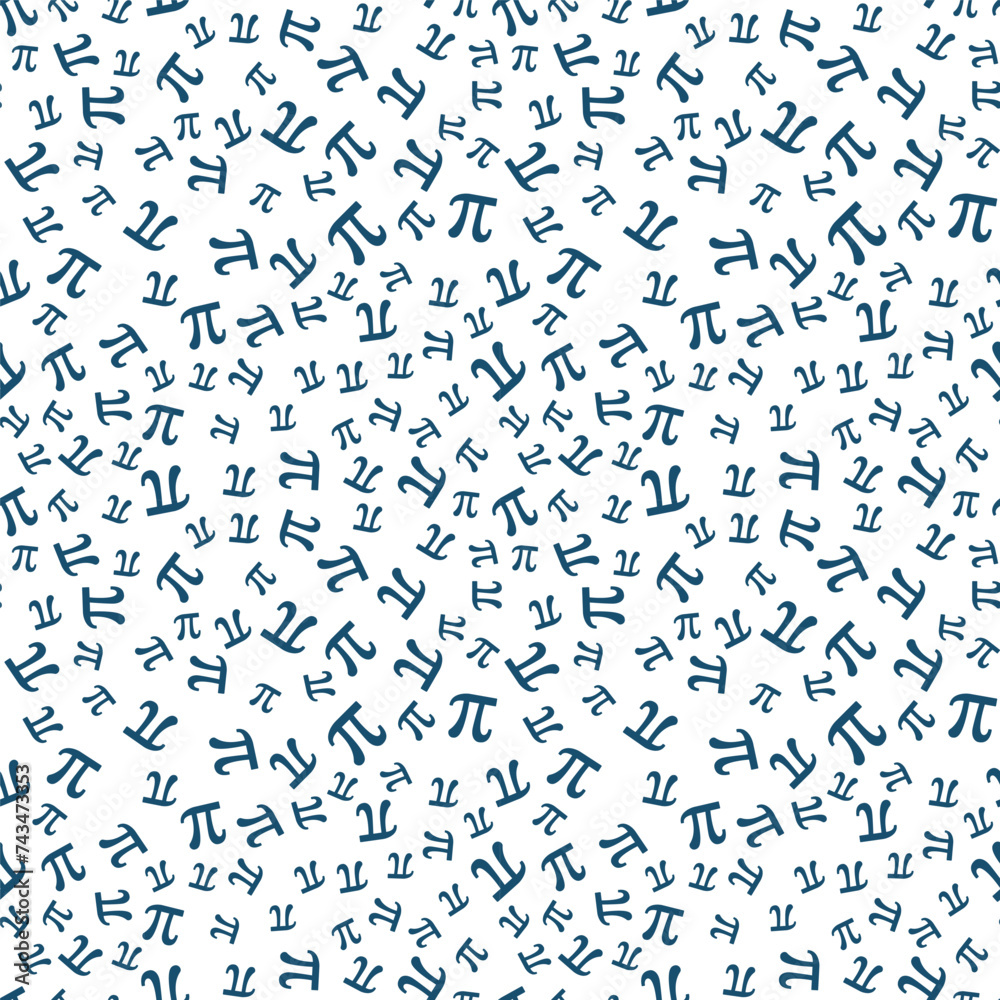 Mathematics concept pattern with Blue Greek Pi symbol - vector Math seamless background - obrazy, fototapety, plakaty 