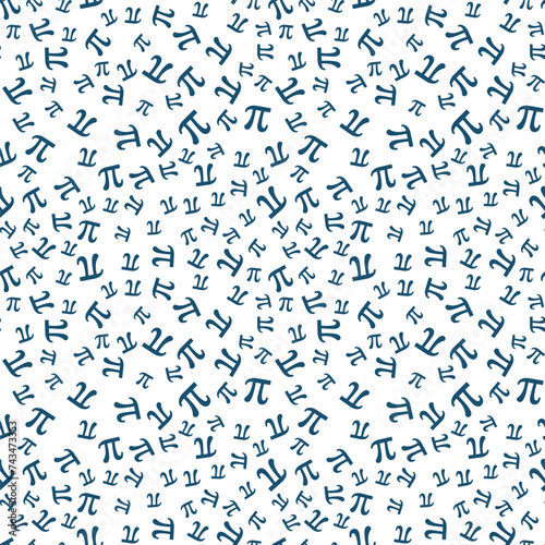 Mathematics concept pattern with Blue Greek Pi symbol - vector Math seamless background