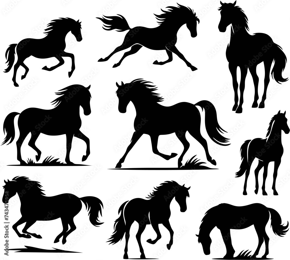 set of horses silhouettes set of horses silhouettes