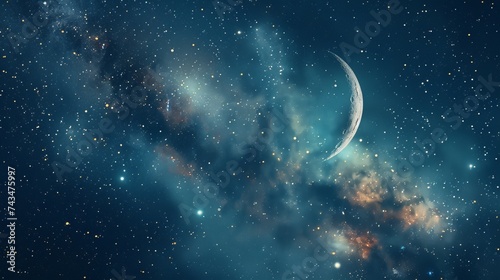 stunning ramadan kareem background: crescent moon and stars illustration - perfect for islamic celebrations, ramadan greetings, eid al-fitr, adobe stock image