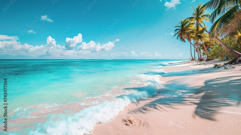 Beautiful beach with blue water and palm trees
