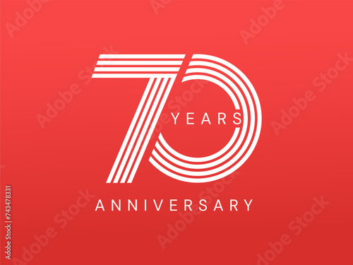 70th Anniversary celebration white color modern style lines in text number logo vector design concept. Seventy years anniversary number template for celebration event, business, card, invitation.