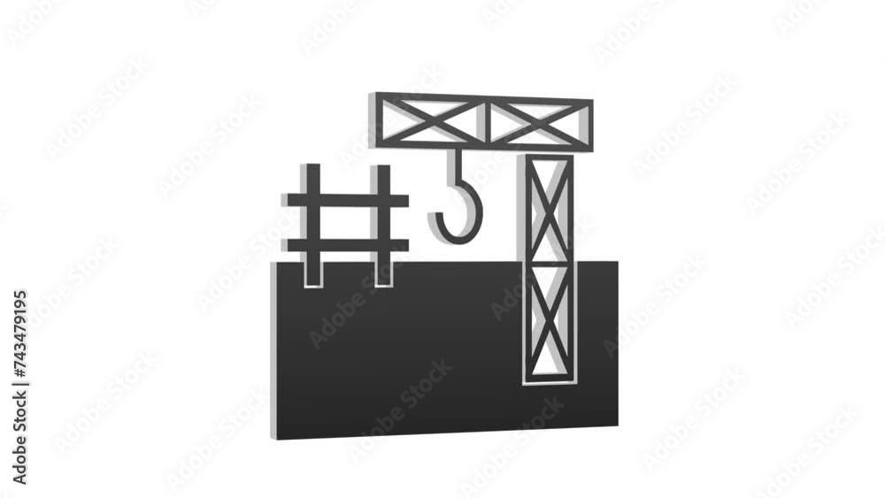 3d black construction icon rotated loopable animation white background 3d black construction icon rotated loopable animation white background
