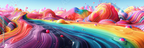  a colorful swirling landscape with colorful balls,colorful sweet candies background, banner