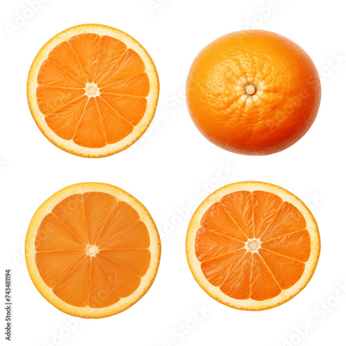 Orange slices isolated on transparent or white background