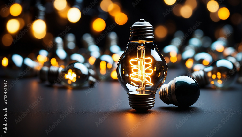 glowing bulb bulbs in the night - obrazy, fototapety, plakaty 