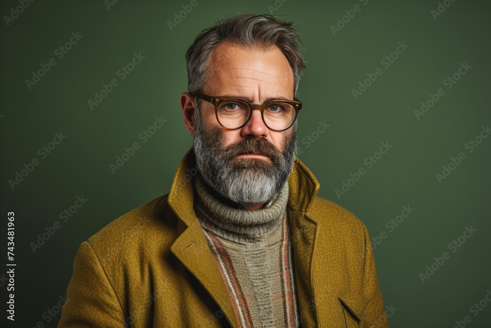Portrait of a bearded senior man wearing a coat and glasses. Portrait of a bearded senior man wearing a coat and glasses.