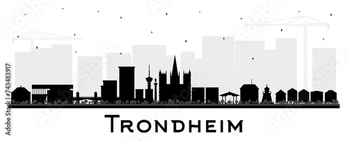 Trondheim Norway City Skyline silhouette with black Buildings isolated on white. Trondheim Cityscape with Landmarks. Business Travel and Tourism Concept with Historic Architecture. photo