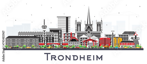 Trondheim Norway City Skyline with Color Buildings isolated on white. Trondheim Cityscape with Landmarks. Business Travel and Tourism Concept with Historic Architecture.
