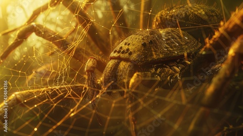 Close-up of a Spider Weaving Its Web at Golden Hour