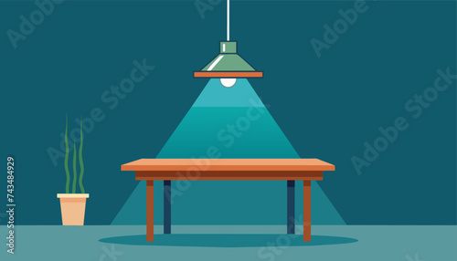A wooden table with light, lights on the table.