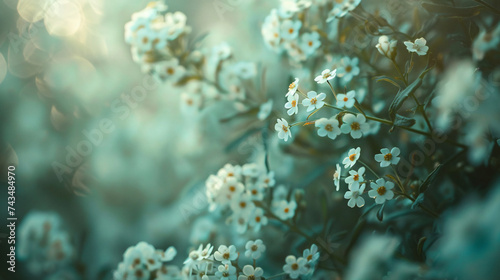 Sweet Alyssum (Lobularia maritima) in a garden symphony. Utilize cinematic framing to emphasize the intricate beauty and realistic colors of these delicate blooms