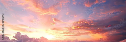soft color sunset in space, sunset sky with orange clouds lanscape banner