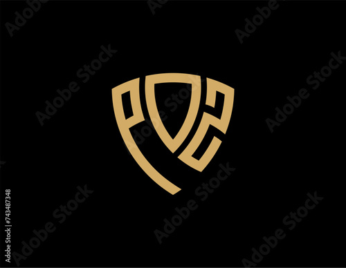 POZ creative letter shield logo design vector icon illustration