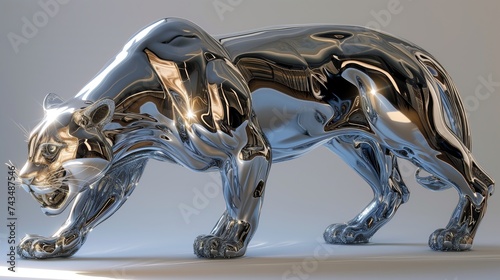 Metallic panther sculpture captured mid-stride photo