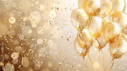 birthday greeting. A classy way to decorate for a birth day celebration is to use gold balloons and confetti with a happy birthday