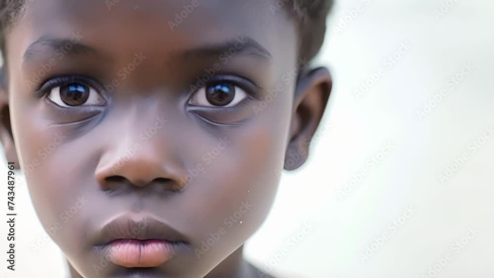 A young boy with a mix of African and European features looks into the camera with a curious expression symbolizing the everevolving nature of cultural imilation, Close-Up of Childs Face With Brown A young boy with a mix of African and European features looks into the camera with a curious expression symbolizing the everevolving nature of cultural imilation, Close-Up of Childs Face With Brown