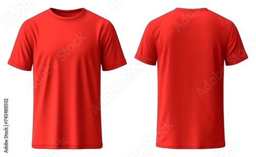 front and back view of plain red t-shirt template mockup, generative ai
