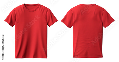 front and back view of plain red t-shirt template mockup, generative ai