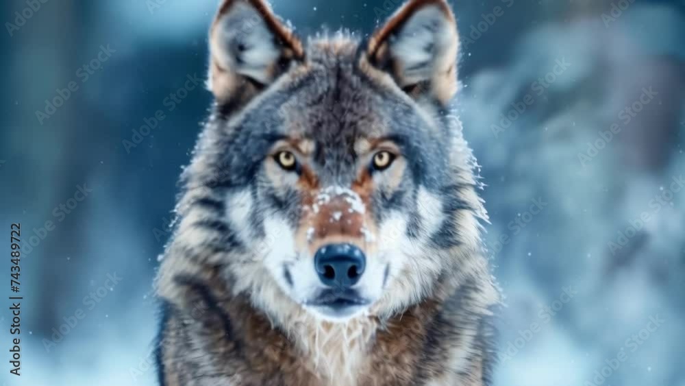 The intense gaze of a grey wolf captured in stunning detail its own breath a visible reminder of the frigid temperatures in its natural The intense gaze of a grey wolf captured in stunning detail its own breath a visible reminder of the frigid temperatures in its natural