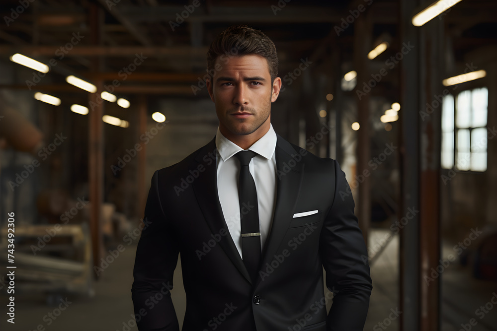 Elegant Sophistication: GQ Fashion Photoshoot featuring Tailored Suit in a Modern Industrial Space