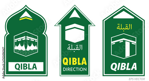 set of qibla sign for mosque or prayer room isolated. 3d Illustration