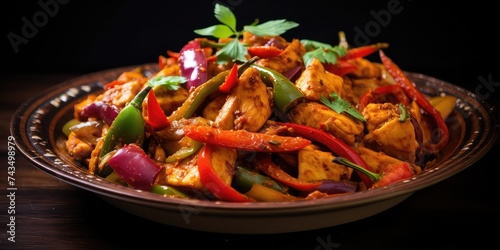 Chicken Jalfrezi is a flavorful South Asian dish made with tender chicken pieces stir-fried with mixed bell peppers, onions, tomatoes, and aromatic spices.