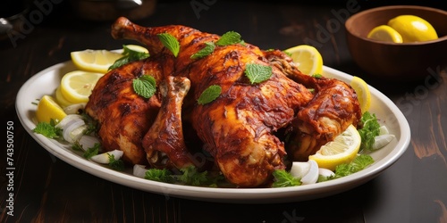 Lahori Chargha is a popular Pakistani dish originating from Lahore, characterized by marinated whole chicken that is deep-fried until golden and crispy. The chicken is marinated in a flavorful mixtur