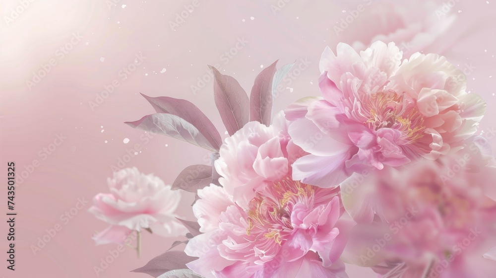 Elegant Pink Peonies on a Soft Pink Background with Sparkling Details, Perfect for Wedding Invitations and Romantic Greetings Elegant Pink Peonies on a Soft Pink Background with Sparkling Details, Perfect for Wedding Invitations and Romantic Greetings