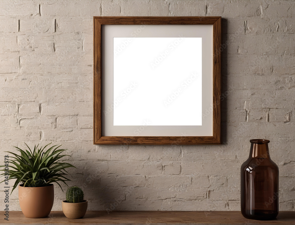 Wooden Frame Leaning on Wall Mockup Wooden Frame Leaning on Wall Mockup