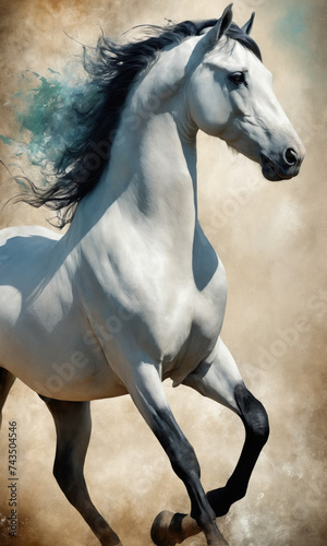 Fantasy Illustration of a wild Horse. Digital art style wallpaper background.