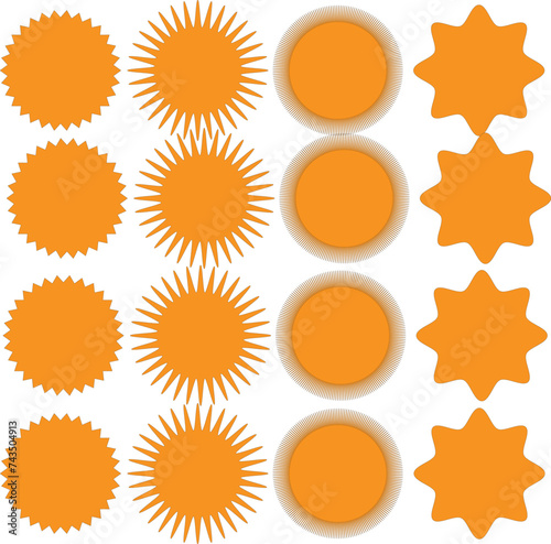 Big set of starburst sale sticker label. Sunburst price tag discount sticker, shopping, sale, special offer badges. Retro style. Label. Vector illustration. 