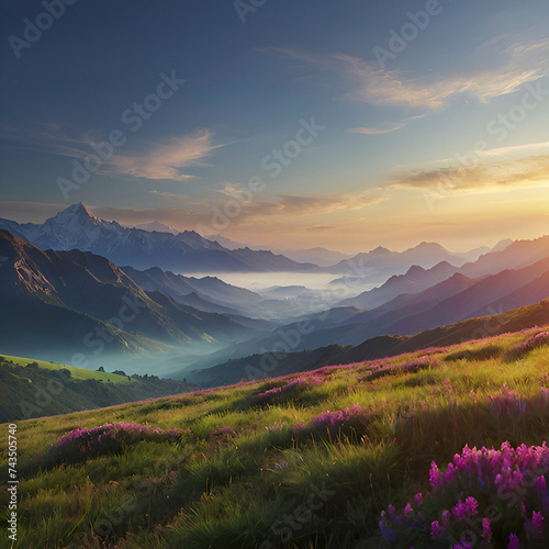 Colorful morning mountain scenery.