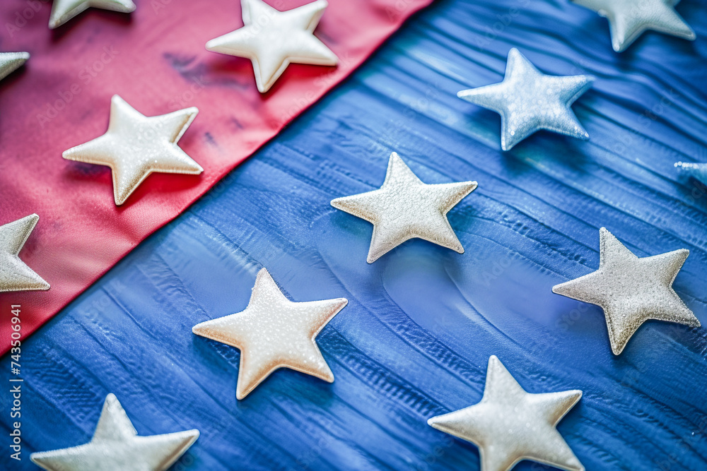 stars creatively arranged around the US flag, June stars creatively arranged around the US flag, June