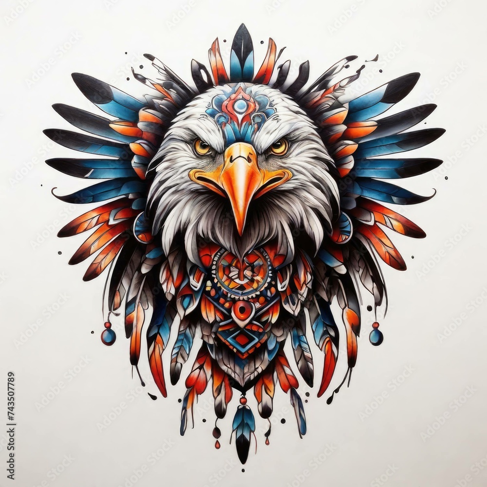 Fototapeta premium Default tattoo Orcinus or eagle color Streamline design indian 