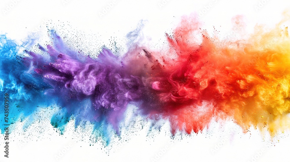 colorful rainbow holi paint color powder explosion isolated white wide panorama background