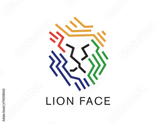 colorful unique line art lion face logo symbol design template illustration inspiration