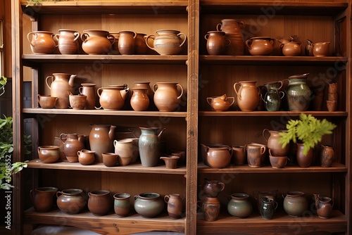 Rustic Shelving Unit Pottery Display in a Japanese Tea Room Interior Design