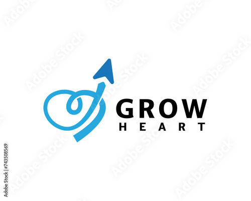 love heart line art with arrow up grow logo symbol design template illustration inspiration