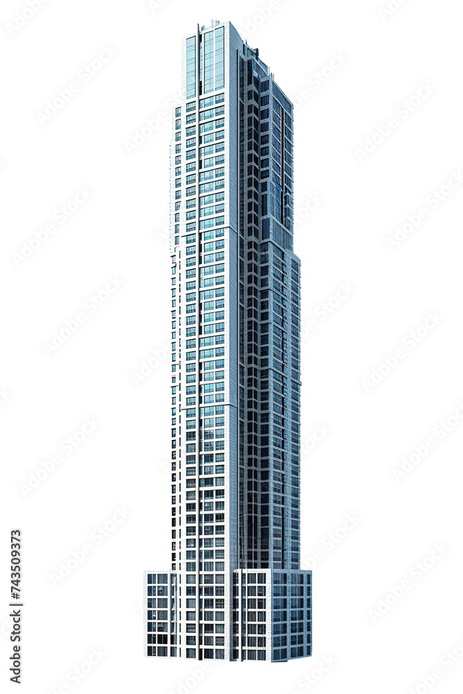 beautiful skyscraper isolated on white background, realistic PNG object