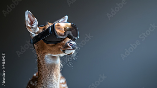 a deer with vision virtual reality sunglass solid background