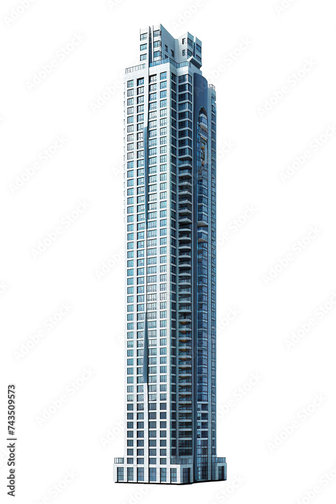 beautiful skyscraper isolated on white background, realistic PNG object