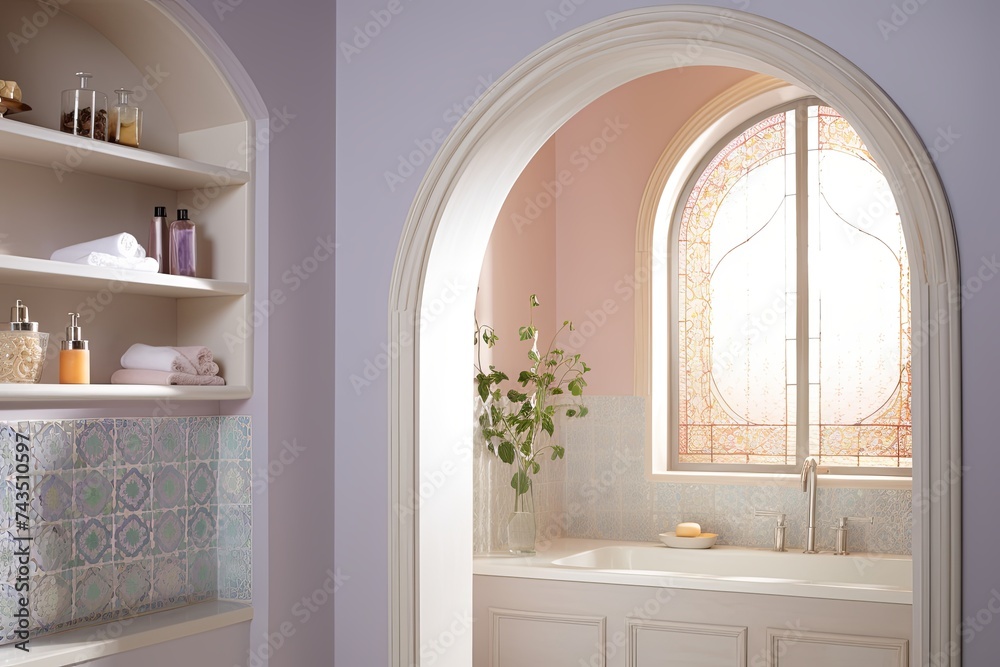 Moroccan Tile Bathroom Inspirations: Arch Door Frame & Pastel-Painted Tile Masterpiece Moroccan Tile Bathroom Inspirations: Arch Door Frame & Pastel-Painted Tile Masterpiece