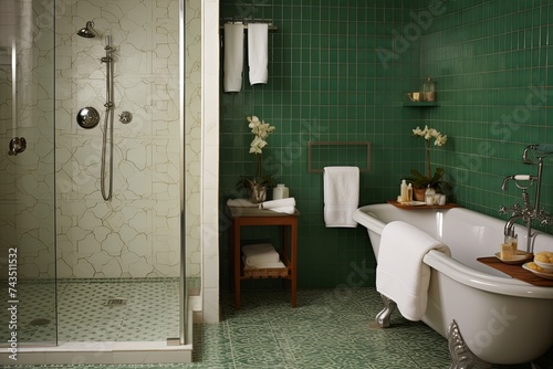 Serene Spa Feel Green Leaf Patterns  Moroccan Tile Bathroom Inspirations