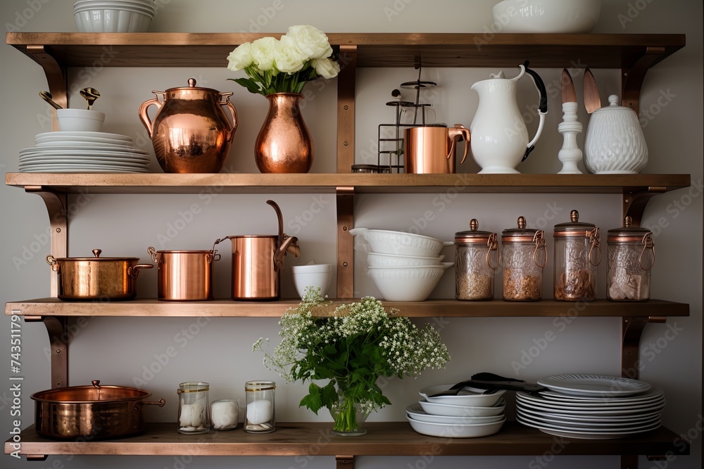 Copper and Rose Gold Utensil Displays: Stunning Open Shelving Kitchen Decor Ideas Copper and Rose Gold Utensil Displays: Stunning Open Shelving Kitchen Decor Ideas