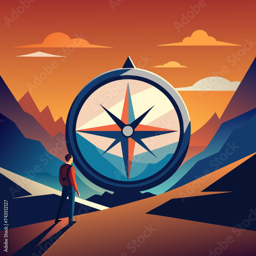 A stylized vector image of a compass pointing towards opportunity. vektor illustation