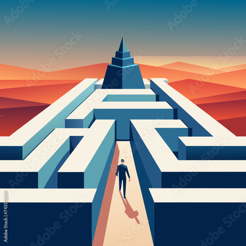 An abstract vector representation of a maze with a clear path to success, symbolizing strategy. vektor illustation