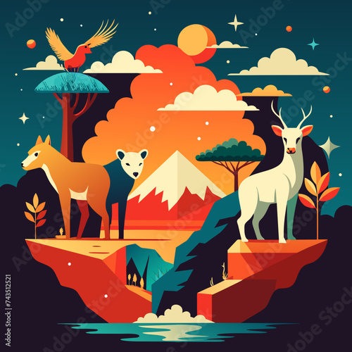 Surreal creatures blending elements of different animals. vektor illustation
