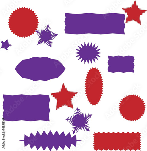 Zigzag edge square shapes icon set. A group of 4 squared shapes with jagged edges. Isolated on a white background.